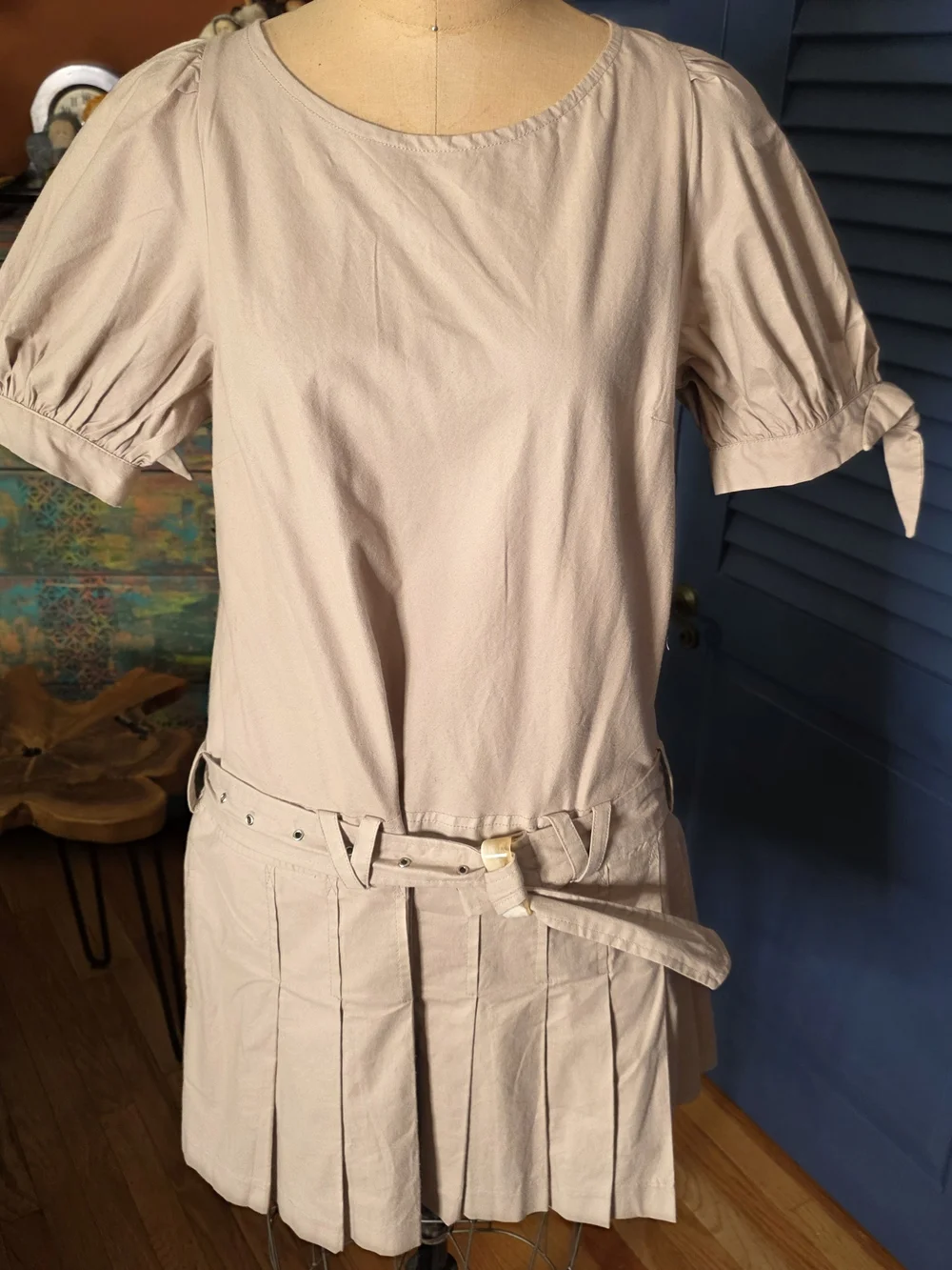 Free People Girls Cream Pleated Dress with Tie Belt